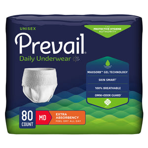 Prevail, Unisex Adult Absorbent Underwear Daily Underwear Pull On with Tear Away Seams Medium Disposable Moderate Absorbency, Case Of 4