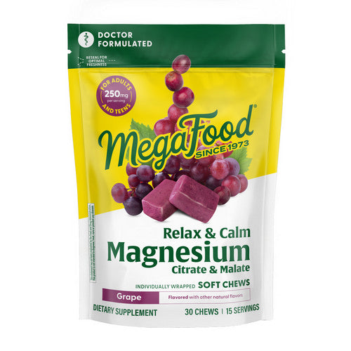 MegaFood, Relax + Calm Magnesium, Grape, 30 Soft Chews