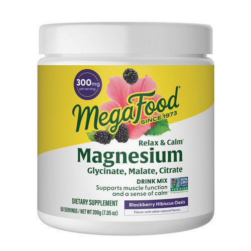 MegaFood, Relax + Calm Magnesium Powder, Blackberry Hibiscus Flavor, 7.05 Oz