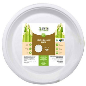 10" Round Bagasse Plates Premium 750 Pack by Earth Cleanse