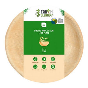 12" Round Areca Palm Leaf Plate Premium 250 Pack by Earth Cleanse