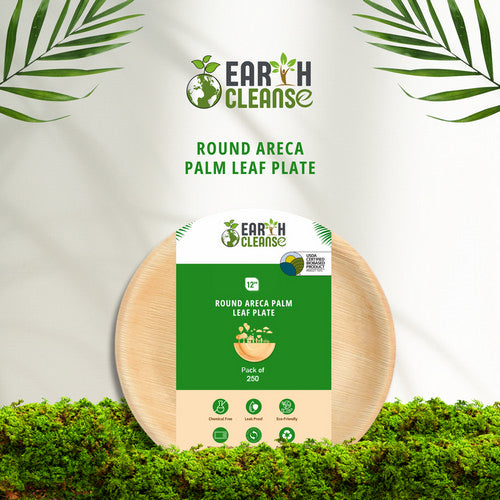 12" Round Areca Palm Leaf Plate Premium 250 Pack by Earth Cleanse