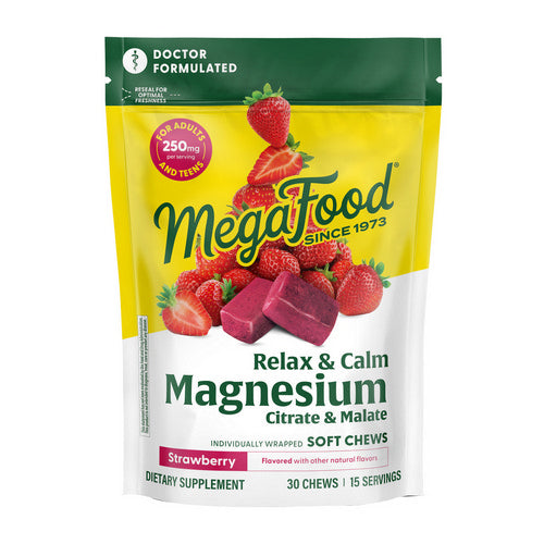 Relax + Calm + Magnesium Soft Chews Strawberry Flavor 30 Chews by MegaFood