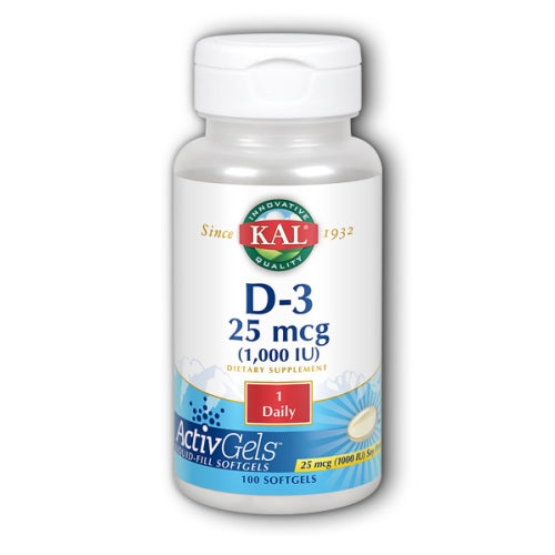 Kal, D-3, 1,000 IU, 100 Softgels