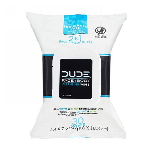 Dude Wipes, Face Wipes Fragrance Free, 30 Count