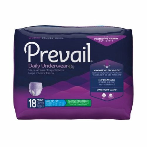 First Quality, Female Adult Absorbent Underwear Prevail  For Women Daily Underwear Pull On with Tear Away Seams Lar, Case Of 4