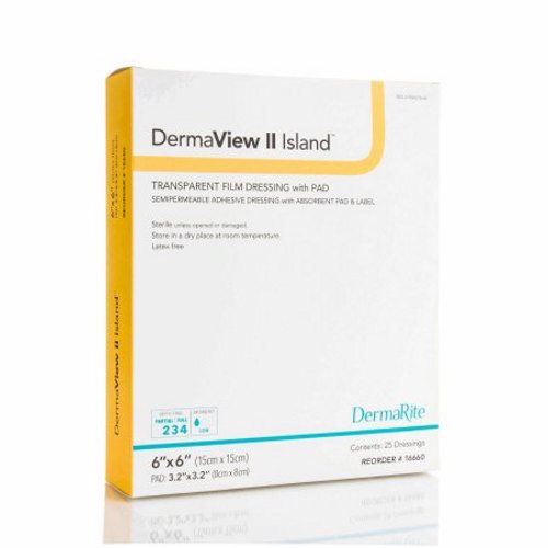 DermaRite, Transparent Film Dressing with Pad DermaView II Island Rectangle 3-1/2 X 10 Inch Frame Style Deliver, Count of 25