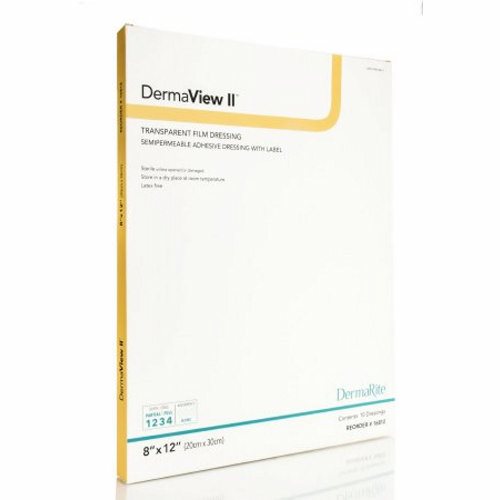 DermaRite, Transparent Film Dressing DermaView II Rectangle 8 X 12 Inch Frame Style Delivery With Label Sterile, Box Of 10