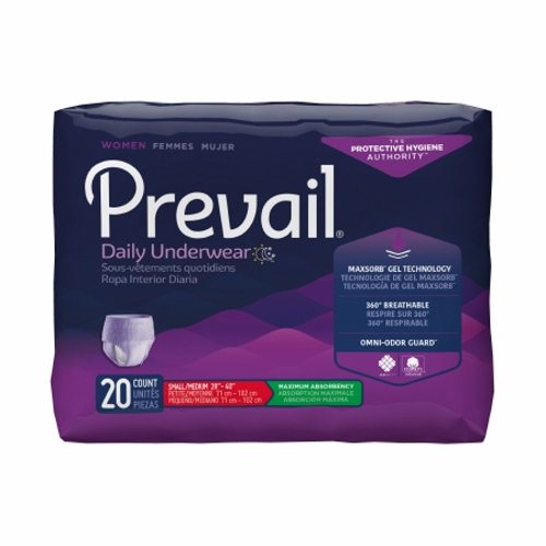 First Quality, Female Adult Absorbent Underwear Prevail  For Women Daily Underwear Pull On with Tear Away Seams Sma, Count of 20