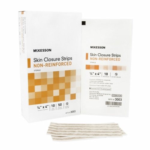 McKesson, Skin Closure Strip McKesson 1/4 X 4 Inch Nonwoven Material Flexible Strip Tan, Box Of 50