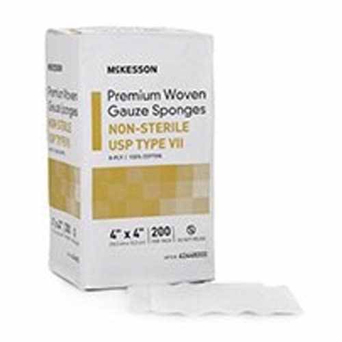 McKesson, USP Type VII Gauze Sponge McKesson Cotton 8-Ply 4 X 4 Inch Square NonSterile, Pack Of 200