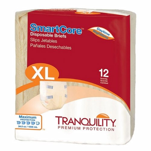 Principle Business Enterprises, Unisex Adult Incontinence Brief SmartCore Closure XL Heavy Absorbenc, Pack Of 12