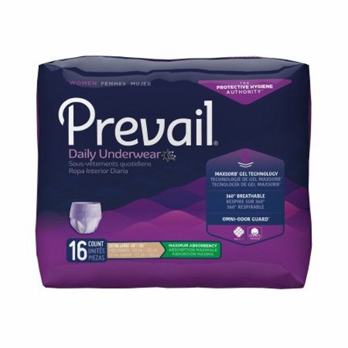 First Quality, Female Adult Absorbent Underwear Prevail  For Women Daily Underwear Pull On with Tear Away Seams X-L, Case Of 4