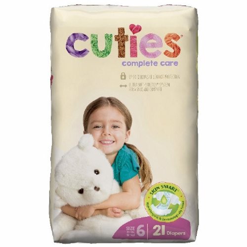 First Quality, Unisex Baby Diaper Cuties  Complete Care Tab Closure Size 6 Disposable Heavy Absorbency, Count of 104