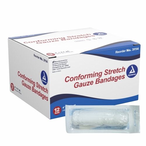 Dynarex, Conforming Bandage Dynarex  Polyester 1-Ply 4 Inch X 4-1/10 Yard Roll Shape Sterile, Case Of 8