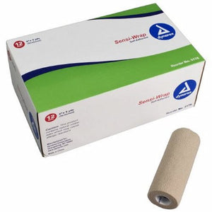 Dynarex, Cohesive Bandage Sensi-Wrap 6 Inch X 5 Yard Standard Compression Self-adherent Closure Tan NonSteril, Count of 12