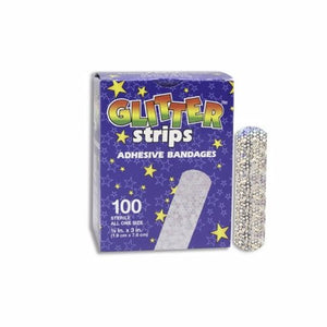 Dukal, Adhesive Strip Glitter Stat Strip  3/4 X 3 Inch Plastic Rectangle Kid Design (Glitter Stars and Stri, Box Of 100