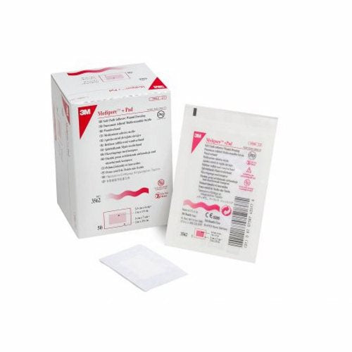 3M, Adhesive Dressing 3M Medipore 2 X 2-3/4 Inch Soft Cloth Rectangle White Sterile, Case Of 4