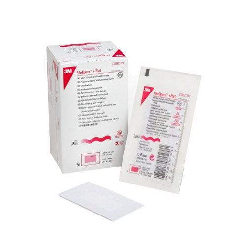 3M, Adhesive Dressing 3M Medipore 2-3/8 X 4 Inch Soft Cloth Rectangle White Sterile, Box Of 50