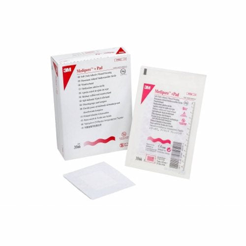 3M, Adhesive Dressing 3M Medipore 3-1/2 X 4 Inch Soft Cloth Rectangle White Sterile, Case Of 100