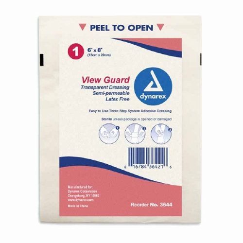 Dynarex, Transparent Film Dressing View Guard Rectangle 6 X 8 Inch 2 Tab Delivery Without Label Sterile, Count of 80