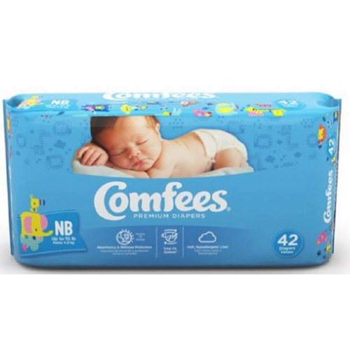 Attends, Unisex Baby Diaper Comfees  Tab Closure Newborn Disposable Moderate Absorbency, Case Of 4