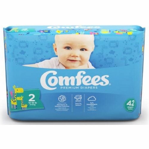 Attends, Unisex Baby Diaper Comfees  Tab Closure Size 2 Disposable Moderate Absorbency, Case Of 4