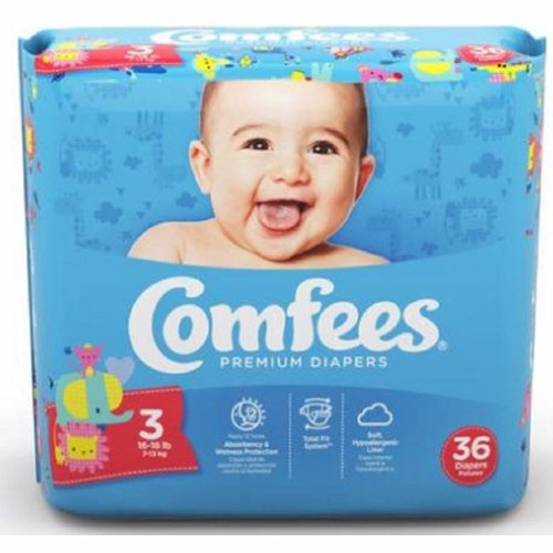 Attends, Unisex Baby Diaper Comfees  Tab Closure Size 3 Disposable Moderate Absorbency, Case Of 4