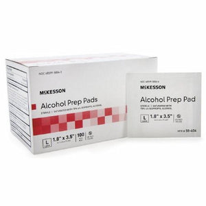 McKesson, Alcohol Prep Pad McKesson Isopropyl Alcohol, 70% Individual Packet Large , 1.8 X 3.5 Inch Sterile, Box Of 100