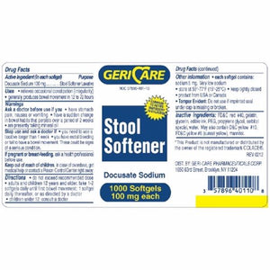 McKesson, Stool Softener Geri-Care  Softgel 1,000 per Bottle 100 mg Strength Docusate Sodium, 1,000 Softgels