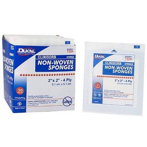 Dukal, NonWoven Sponge Clinisorb Polyester / Rayon 4-Ply 2 X 2 Inch Square Sterile, Box Of 50