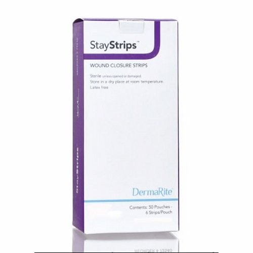 DermaRite, Skin Closure Strip StayStrips  1/4 X 3 Inch Nonwoven Material Flexible Strip White, Box Of 50