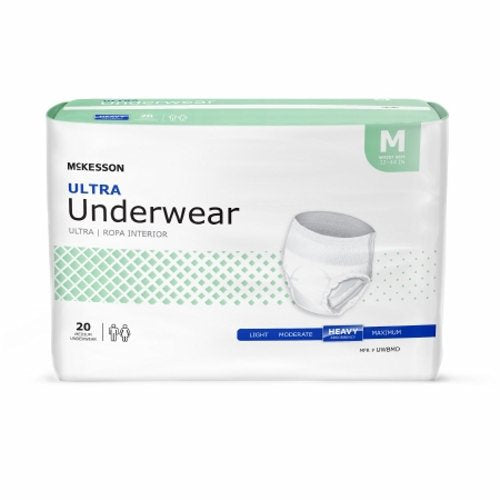 McKesson, Unisex Adult Absorbent Underwear McKesson Ultra Pull On with Tear Away Seams Medium Disposable Heavy, Count of 4