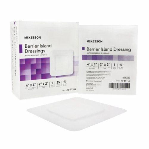 McKesson, Composite Barrier Island Dressing Water Resistant McKesson 4 X 4 Inch Polypropylene / Rayon 2 X 2 In, Box Of 25