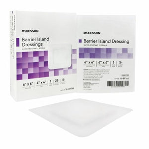 McKesson, Composite Barrier Island Dressing Water Resistant McKesson 6 X 6 Inch Polypropylene / Rayon 4 X 4 In, Box Of 25