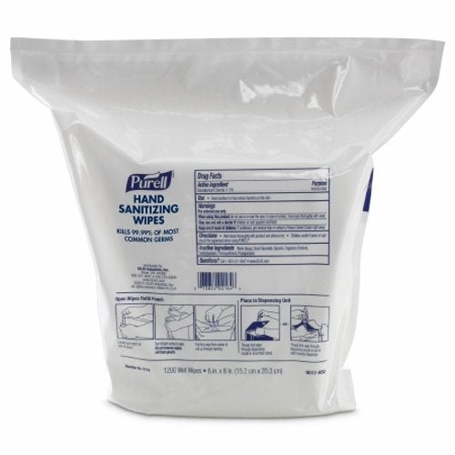 Purell, Sanitizing Skin Wipe Purell  Refill Pouch BZK (Benzalkonium Chloride) Alcohol Scent 1,200 Count, Count of 2