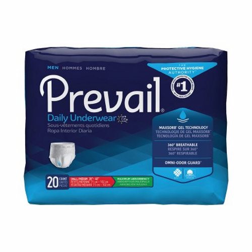 First Quality, Male Adult Absorbent Underwear Prevail  Men's Daily Underwear Pull On with Tear Away Seams Small / M, Case Of 4