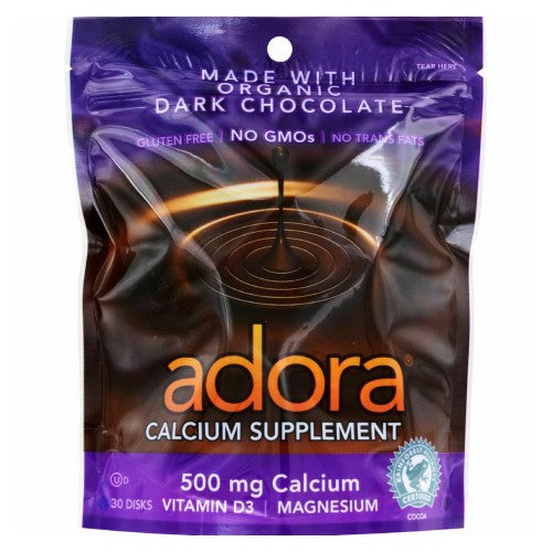 Adora, Calcium Supplement Disk, Organic Dark Chocolate 30 Count