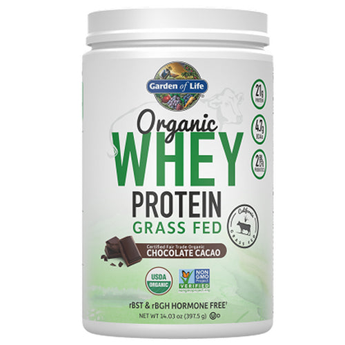 Garden of Life, Organic Whey Protein Grass fed Powder, Chocolate, 13.96 Oz