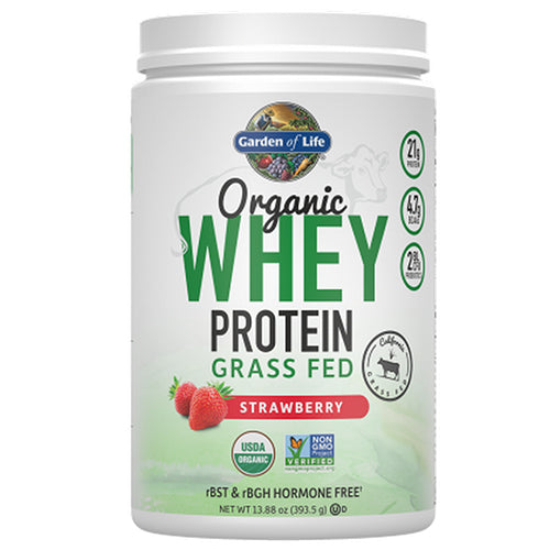 Garden of Life, Organic Whey Protein Grass fed Powder, Strawberry, 13.75 Oz