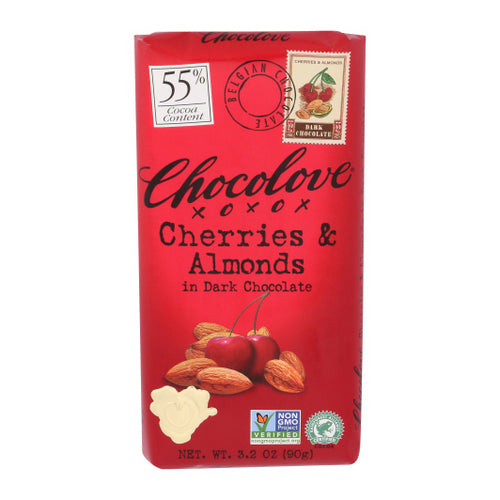 Chocolove, Dark Chocolate Bar Cherries And Almonds, 3.2 Oz(Case Of 12)