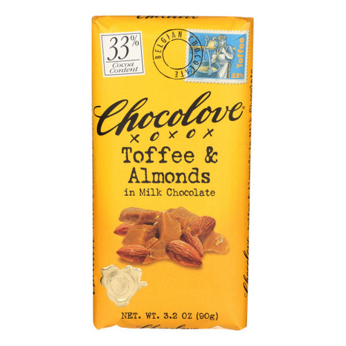 Chocolove, Milk Chocolate Bar Toffee And Almonds, 3.2 Oz(Case Of 12)