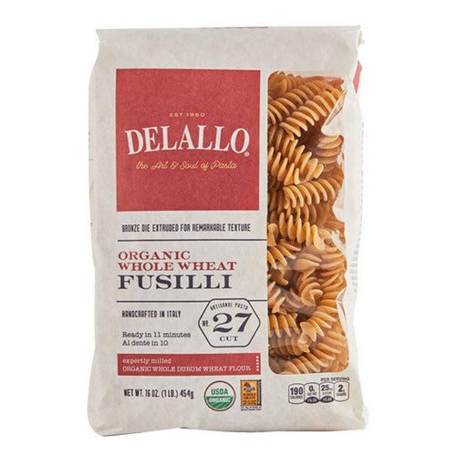 Delallo, Organic Whole Wheat Pasta Fusilli No 27, 16 Oz (Case of 8)