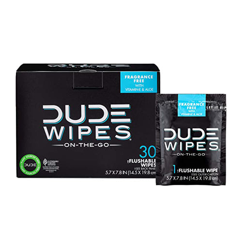 Dude Wipes, Disposable Individual Wet Wipes Travel Pack, 30 Count