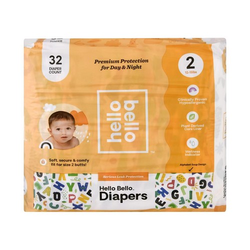 Hello Bello, Diapers Alphabet Soup Size 2 (12-18 Lbs), 32 Count