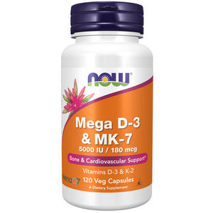 Now Foods, Mega D-3 & MK-7 5000 IU, 180 mcg, 120 Caps