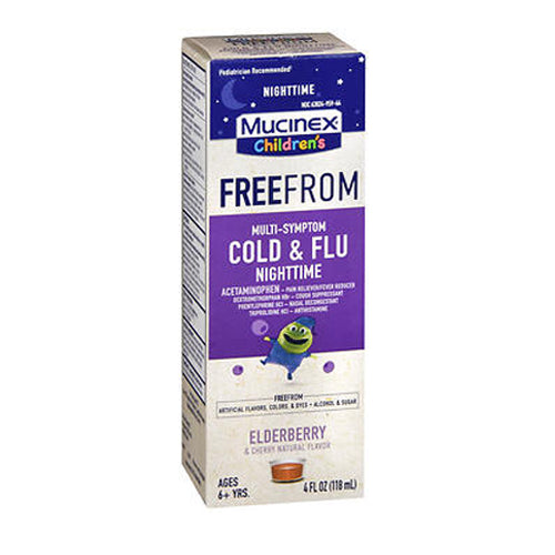 Mucinex, Natural Children's Freefrom Multi-Symptom Cold & Flu Nighttime Liquid Elderberry, 4 Oz