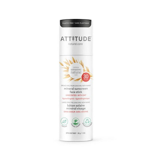 Attitude, Sunscreen Face Stick SPF 30 Sensitive Skin Unscented, 1 Oz