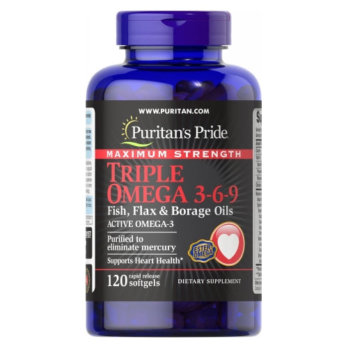 Puritan's Pride, Maximum Strength Triple Omega 3-6-9 Fish Flax & Borage Oils, 120 Softgels