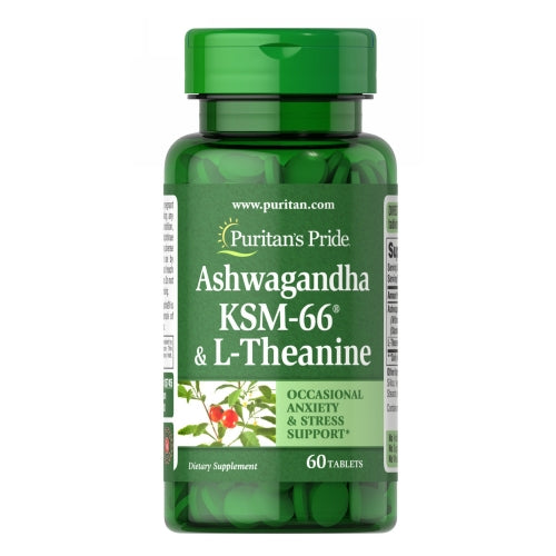 Puritan's Pride, Ashwagandha KSM-66 & L-Theanine, 60 Tablets